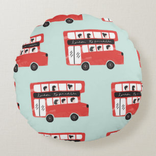 Red London Dubbla Decker Buss Seamless Mönster vi Rund Kudde