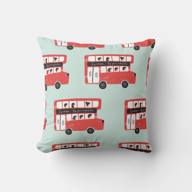 Red London Dubbla Decker Buss Seamless Mönster vin Kudde (Framsida)