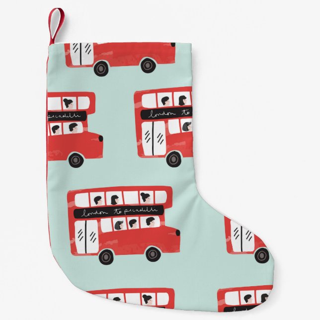Red London Dubbla Decker Buss Seamless Mönster vin Liten Julstrumpa (Framsidan)