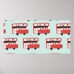 Red London Dubbla Decker Buss Seamless Mönster vin Poster