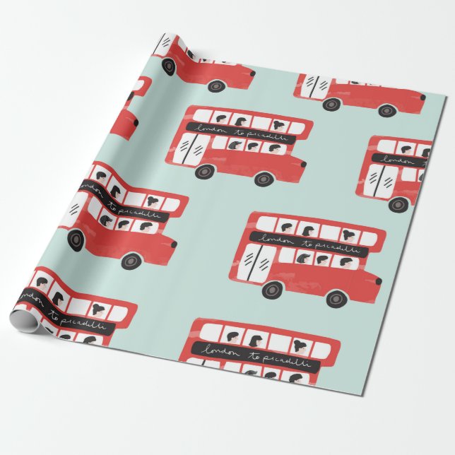 Red London Dubbla Decker Buss Seamless Mönster vin Presentpapper (Utrullad)