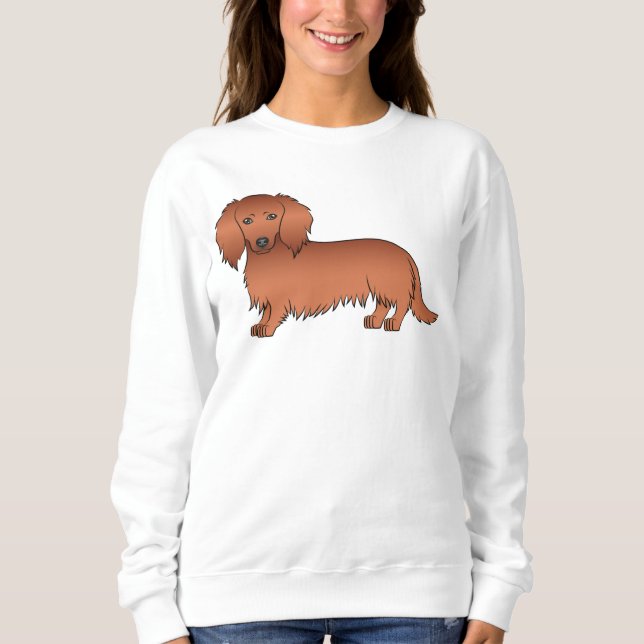 Red Long Hair Dachshund Cute Tecknad hund T Shirt (Framsida)