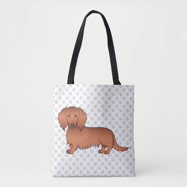 Red Long Hair Dachshund Cute Tecknad hund & Tass Tygkasse (Framsida)