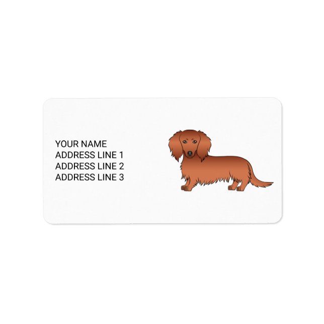 Red Long Hair Dachshund Cute Tecknad hund & Text Adressetikett (Framsidan)
