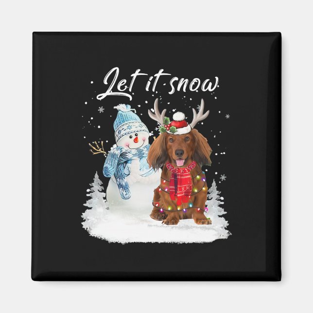 Red Long Hved Dachshund Santa Hund jul Snö Magnet (Framsidan)