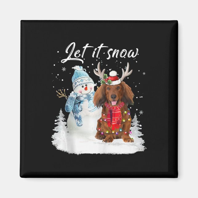 Red Long Hved Dachshund Santa Hund jul Snö Magnet (Framsidan)