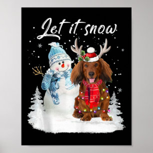 Red Long Hved Dachshund Santa Hund jul Snö Poster