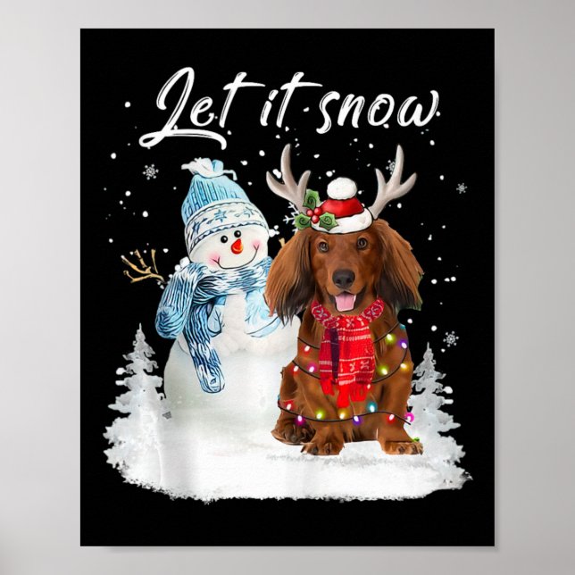 Red Long Hved Dachshund Santa Hund jul Snö Poster (Framsidan)