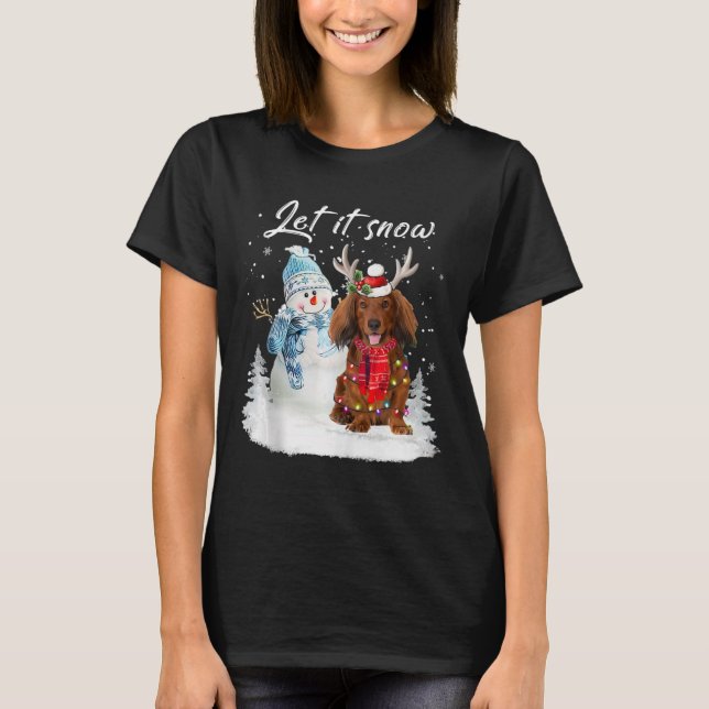 Red Long Hved Dachshund Santa Hund jul Snö T Shirt (Framsida)