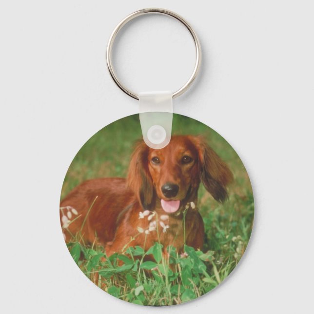 Red Long-parad Dachshund Nyckelring (Framsida)