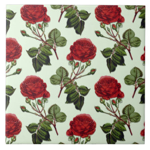 Red Long Stem Ro Mönster Mint Grönt Background Kakelplatta