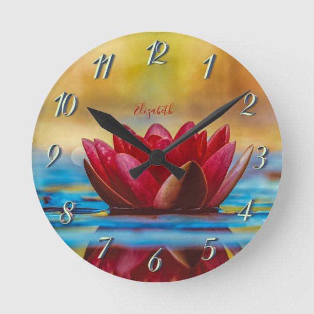 Red Lotus Flower Ligcape, Zen Rund Klocka (Framsida)