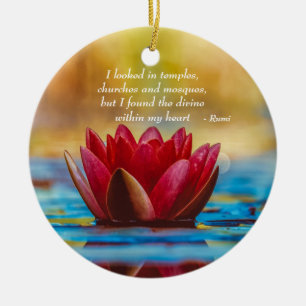 Red Lotus Flower på Blue Vatten Andlig-citatet Julgransprydnad Keramik