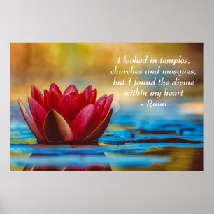 Red Lotus Flower på Blue Vatten Andlig-citatet Poster