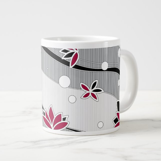 Red Lotus Flowers på Grått Rand Jumbo Mugg (Framsida höger)