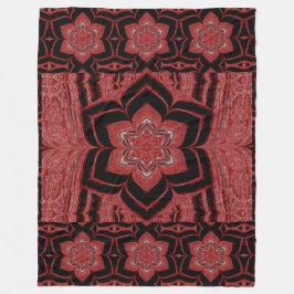 Red Lotus in Black Fleece Blanket