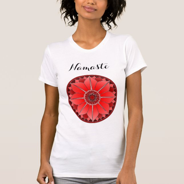 Red Lotus Mandala Namaste Typography Yoga Anpassni T-shirt (Framsida)