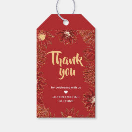 Red Lotus Waterlily Flower Oriental Blommigt Bröll Presentetikett