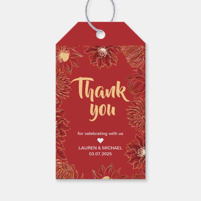 Red Lotus Waterlily Flower Oriental Blommigt Bröll Presentetikett (Framsidan)