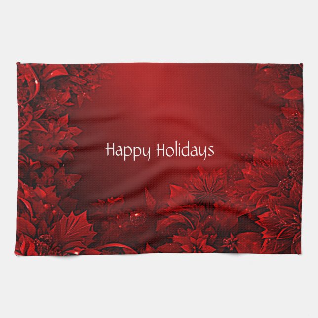 Red Löv Blommigt Helgdag Kitchen Towel Kökshandduk (Horisontell)
