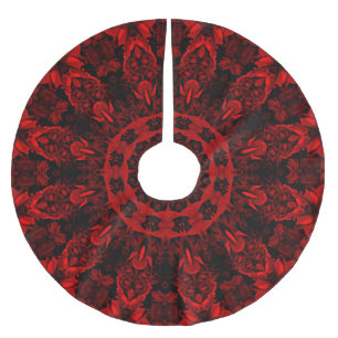 Red Löv Blommigt Träd Skirt Julgransmatta Borstad Polyester