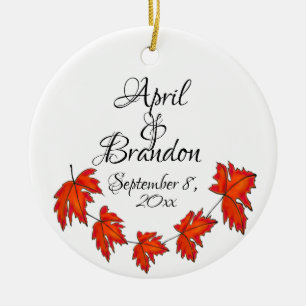 Red löv, Maple löv, Autumn färg boho Julgransprydnad Keramik