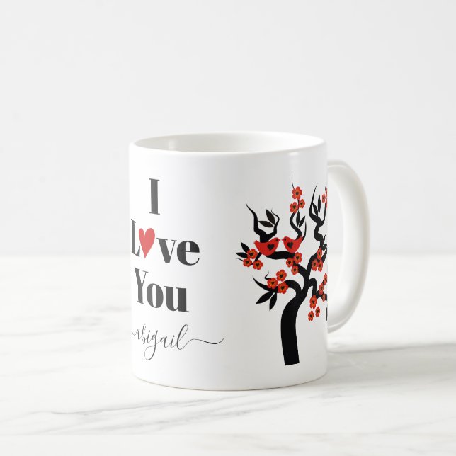 Red Love birds sakura cherry träd och blommar Kaffemugg (Framsida höger)