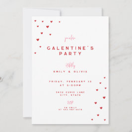Red Love Heart Valentine's Galentines Party Invite Inbjudningar