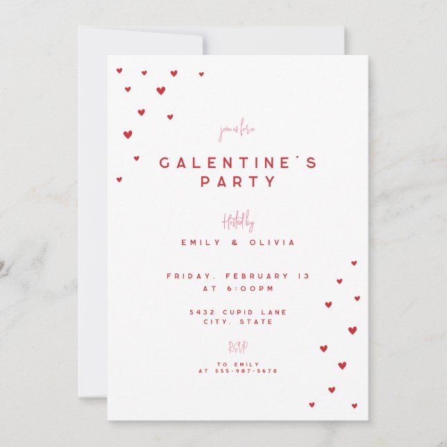 Red Love Heart Valentine's Galentines Party Invite Inbjudningar (Framsida)