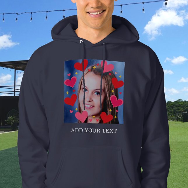 Red Love Hearts Custom Photo Text Personalized Hoodie (Skapare uppladdad)