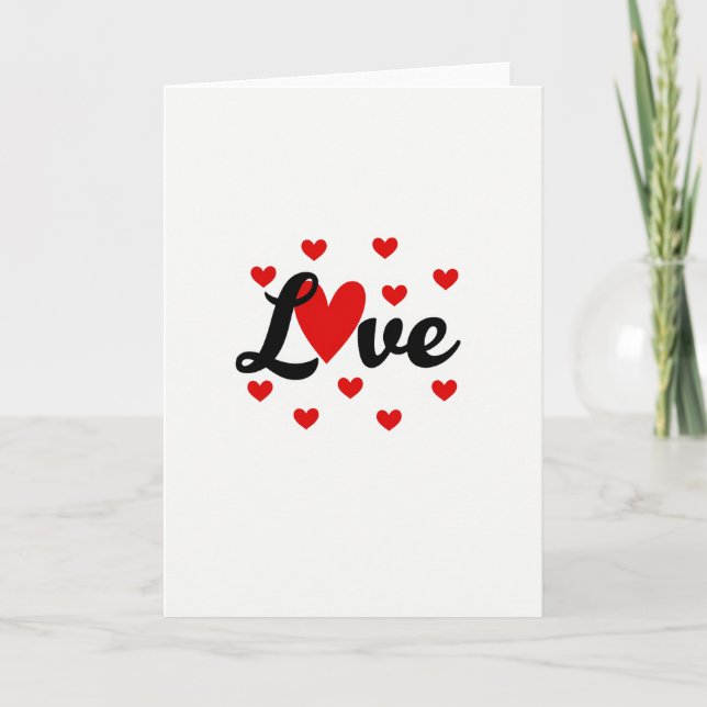 Red Love Hearts Valentine Card Kort (Framsida)