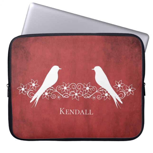 Red Lovebird Blommigt Vine Laptop sleeve (Framsidan)