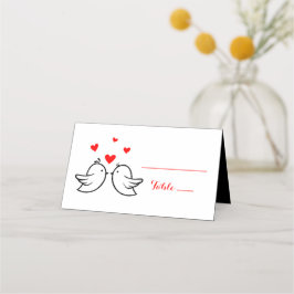 Red Lovebird Hearts Escort Card - Bröllopsfest Placeringskort