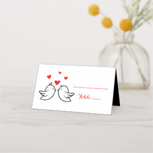 Red Lovebird Hearts Escort Card - Bröllopsfest Placeringskort