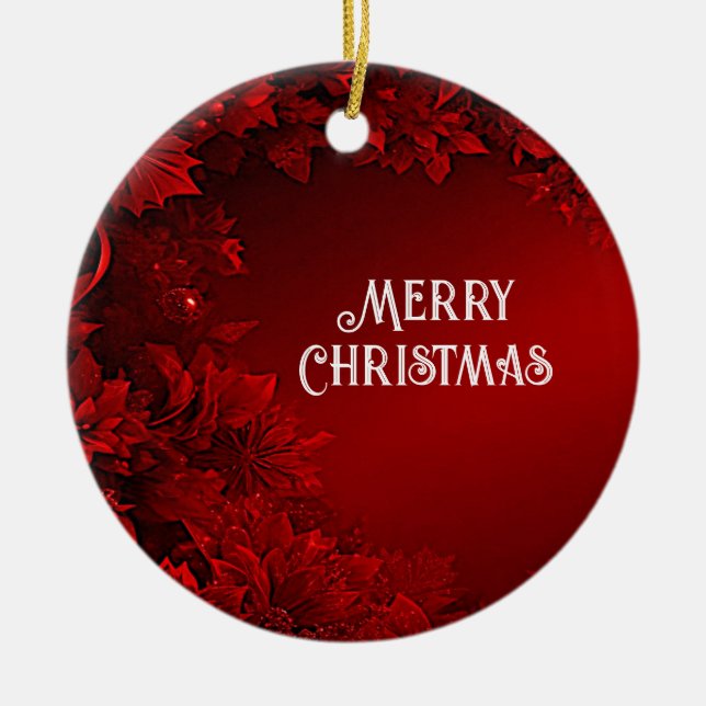 Red Lövs Blommigt-Helgdag Jul Ornament (Framsidan)