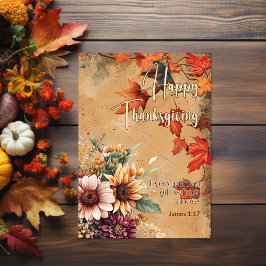 Red Lövs Flowers James 1:17 Happy thanksgiving Kort