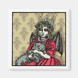 Red Lucia and Cat - Magnet Pop Goth Helgdag