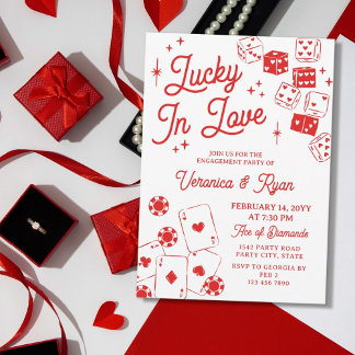 Red Lucky In Love Dice & Cards Engagement Party Inbjudningar