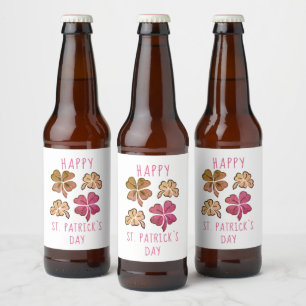 Red Lucky Shamrock Klöver Lycklig St. Patrick's da Ölflaska Etikett