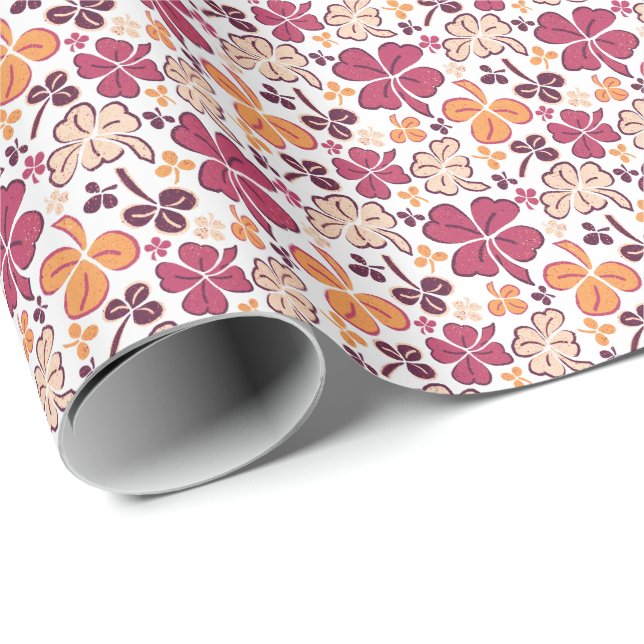 Red Lucky Shamrocks Klöver St. Patrick's Day Presentpapper (Rullad Hörn)