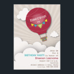 Red Luftballong & Clouds Kids födelsedag Inbjudningar<br><div class="desc">En födelsedagsinbjudning med en illustration av en röd luftballong,  moln och solbränna.  Anpassa texten.</div>