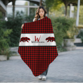 Red Lumberjack Play Bears Monogram Fleecefilt