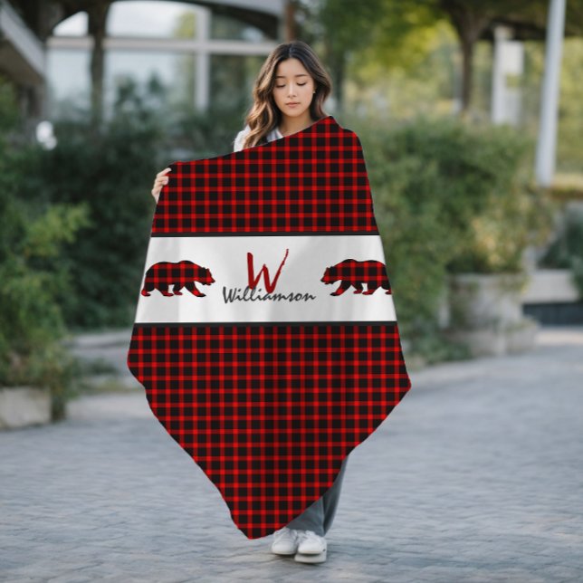 Red Lumberjack Play Bears Monogram Fleecefilt (Skapare uppladdad)