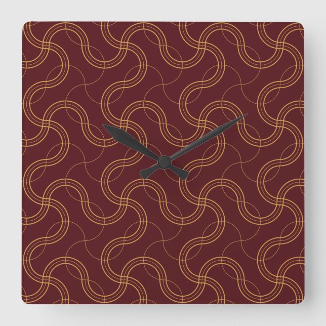 Red Luxurious Vågigt Rand Mönster Fyrkantig Klocka (Framsida)