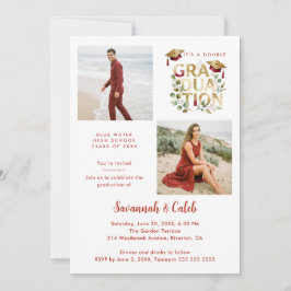 Red Luxury Glitter Siblings Twins Grads TMF26 Inbjudningar