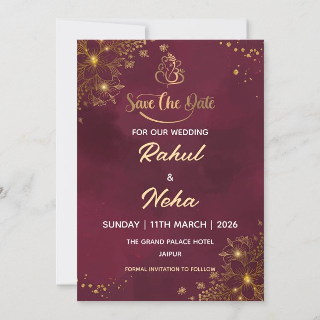 Red Luxury Indian Save the Date Card Inbjudningar (Framsida)