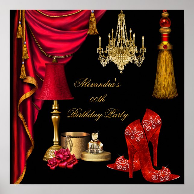 Red Luxury Womans Guld Black Poster (Framsidan)