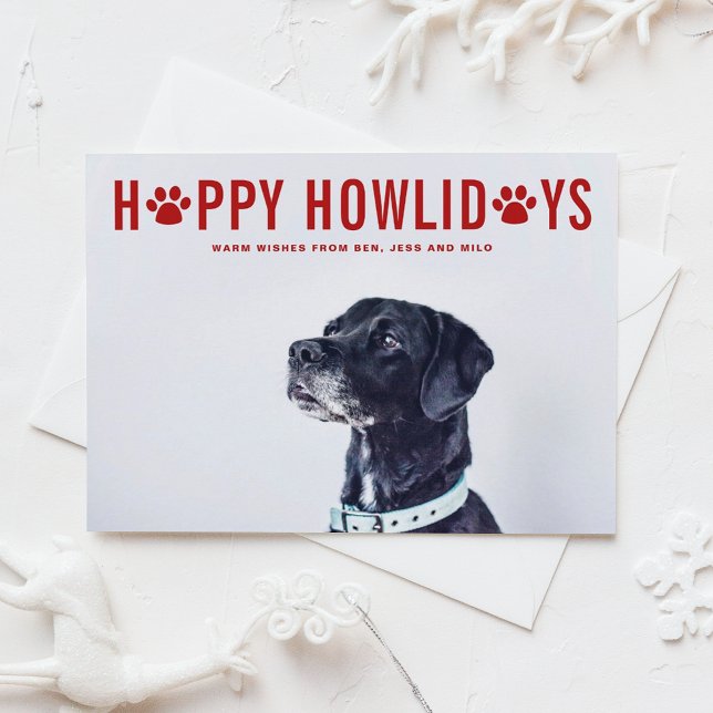 Red Lycklig Howlidays Modern Typography Pet Helgda Helg Vykort (Skapare uppladdad)