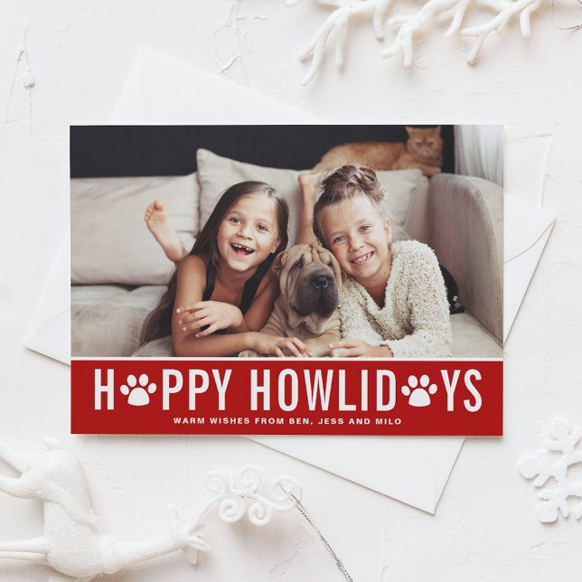 Red Lycklig Howlidays Modern Typography Pet Helgda Julkort (Skapare uppladdad)