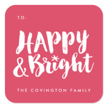 Red Lycklig och Bright Square Gift Märkre Stickers